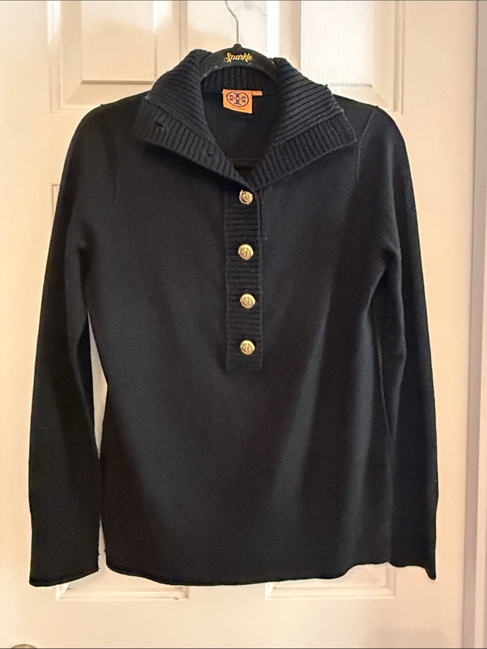 Tory Burch black wool cashmere blend Knit Sweater with Gold Buttons medium